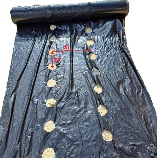 Φύλλο Εδαφοκάλυψης 30gr Μαύρο με Έτοιμες Τρύπες Aνά 10εκ (18 εκ τρυπα, τρυπα)1.2m X 500m για Φρέκο Κρεμμύδι Ξερό Κρεμμύδι  Σκόρδο Καρότο