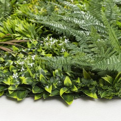 Συνθετικό Διακοσμητικό Πάνελ  Πυκνή Φυλλωσιά Τρισδιάστατη όψη Πράσινου με Φτέρες Λευκές πλακίδιο 1μ Χ1 μ 