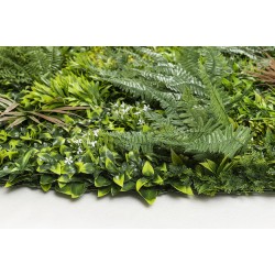 Συνθετικό Διακοσμητικό Πάνελ  Πυκνή Φυλλωσιά Τρισδιάστατη όψη Πράσινου με Φτέρες Λευκές πλακίδιο 1μ Χ1 μ 