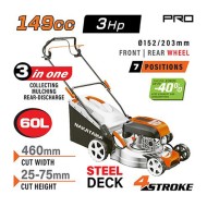 NAKAYAMA - PM5460 Χλοοκοπτική Βενζίνης,Ωθούμενη, 147cc, Πλάτος Κοπής 46cm, Κάδος 60L, 8 Θέσεις