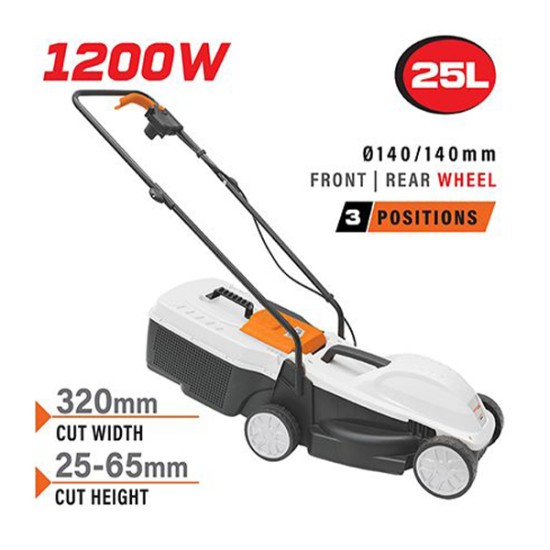 NAKAYAMA PRO - EM3221 Χλοοκοπτική Ηλεκτρική 1200W,Κοπή 32cm,Κάδος 25L,Ρύθμιση 3 Θέσεων (25-65mm)