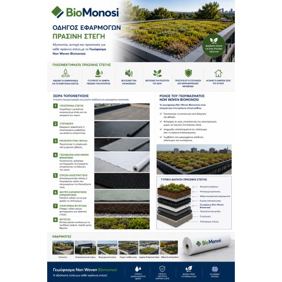 Μη Υφαντό Γεωύφασμα Non Woven 150 γρ/τμ BioMonosi Διάσταση 2μ Χ 100μ