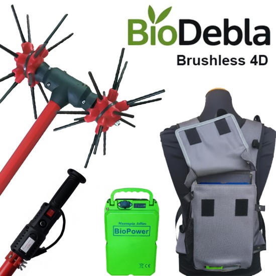 Πακέτο Ελαιοραβδιστικό Παλμικό Αχινός BioDebla Fiberglass 4D με Μπαταρία Πλάτης 45Ah με Κοντάρι Αλουμινίου 2,3μ Βάρος 2,7 κιλά με Ραβδάκια Fiberglass με Μοτέρ Brushless 1000 Watt