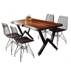 Σετ Τραπεζαρίας Εσωτερικού ή Εξωτερικού Χώρου Τραπέζι 140x80x78 Y, Μεταλλικές Καρέκλες σε Μαύρο Χρώμα