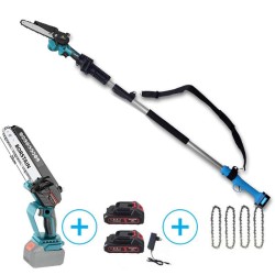 Σετ Αλυσοπρίονο Μπαταρίας Λάμα 20cm & Τηλεσκοπικό Κοντάρι 2,1μ 2 Μπαταρίες 6Ah 1000 Watt Brushless 4 Αλυσίδες 2 Λάμες 8'' Με Αυτόματη Λίπανση Αλυσίδας