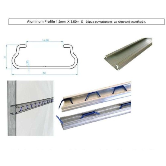 Προφίλ ΓΑΛΒΑΝΙΖΕ για συγκράτηση νάιλον ή μουσαμά 3 πόντους πλάτος. X 2,4μ μήκος - Τιμή Ανά τεμάχιο