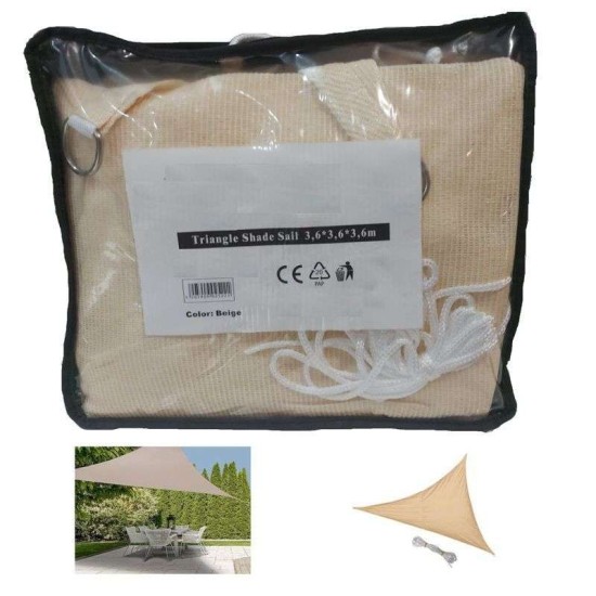 Αντηλιακό Δίχτυ Σκίασης Μπέζ της Αμμου ΤΡΙΓΩΝΙΚΟ με Κρίκους στις 3 πλευρές 135 γρ 3,6μ*3,6μ*3,6μ Αντηλιακό Δίχτυ Σκίασης Μπέζ της Αμμου ΤΡΙΓΩΝΙΚΟ με Κρίκους στις 3 πλευρές 135 γρ 3,6μ*3,6μ*3,6μ