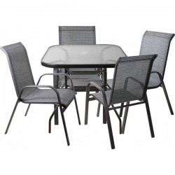 Μεταλλική τραπεζαρία χρώματος γκρι, Τραπέζι 110x60x72cm, 4 καρέκλες textilene 55x72x91cm BSP1055